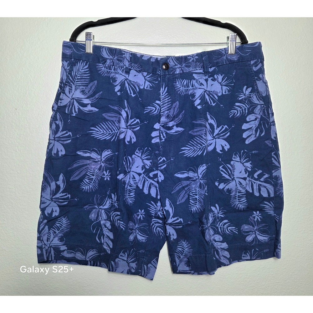 Tommy Hilfiger Mens 38 Navy Blue Tropical Floral Chino Shorts Island Summer